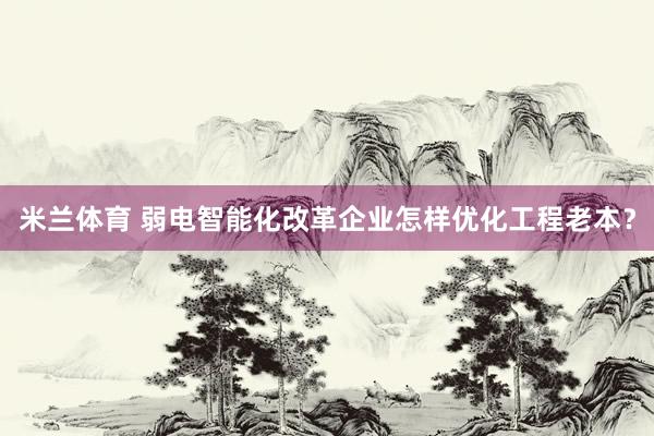 米兰体育 弱电智能化改革企业怎样优化工程老本？