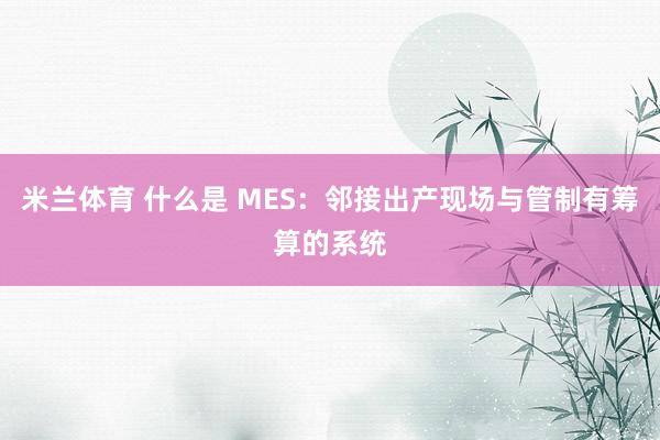 米兰体育 什么是 MES：邻接出产现场与管制有筹算的系统