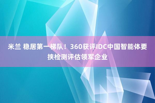 米兰 稳居第一梯队！360获评IDC中国智能体要挟检测评估领军企业