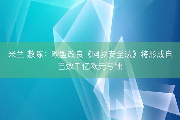 米兰 敷陈：欧盟改良《网罗安全法》将形成自己数千亿欧元亏蚀